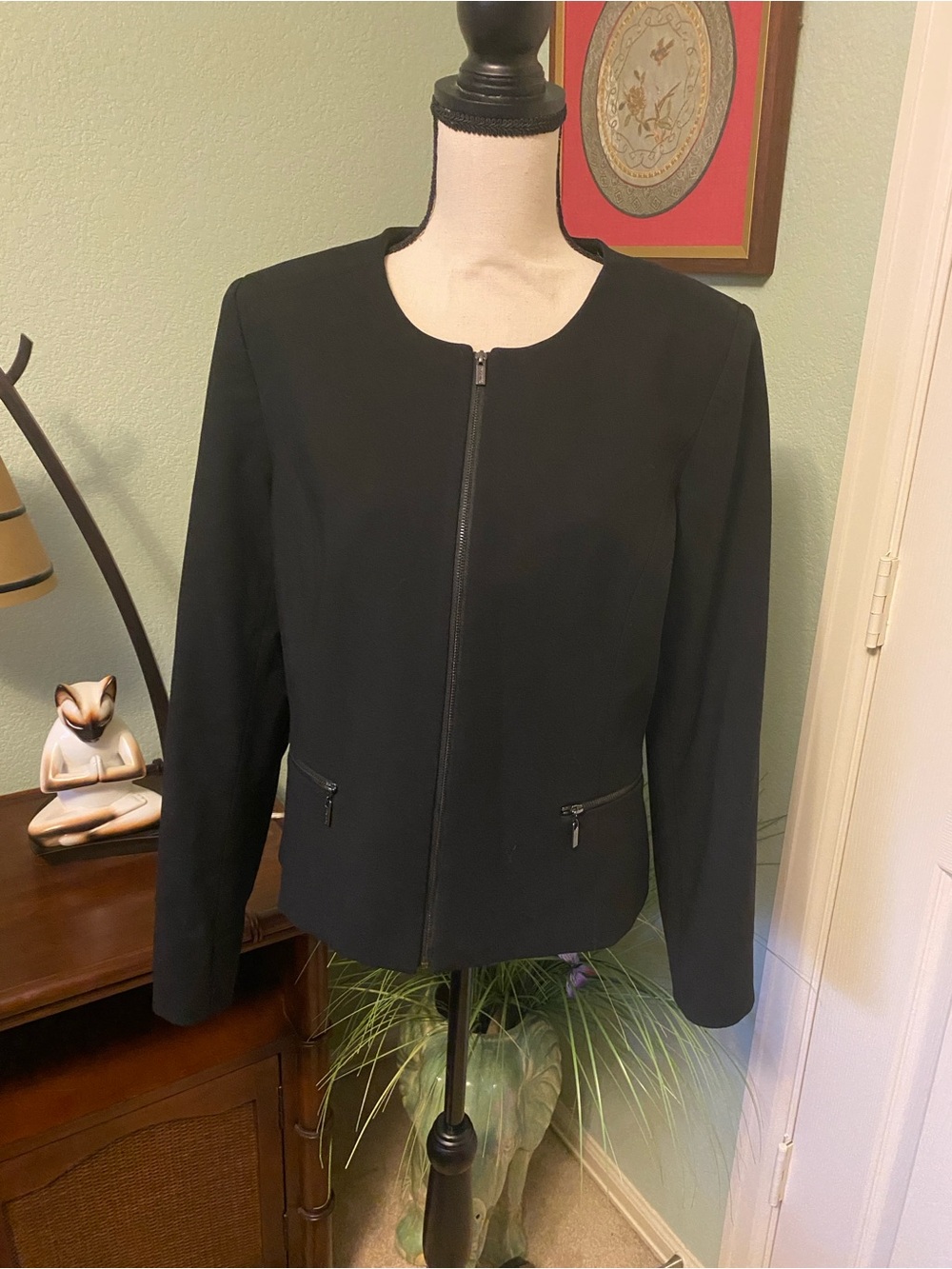 Calvin Klein Black Zip-Front Women's Blazer Jacket